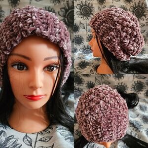 Crochet Brown Velvet Bean Stitch Beanie Hat